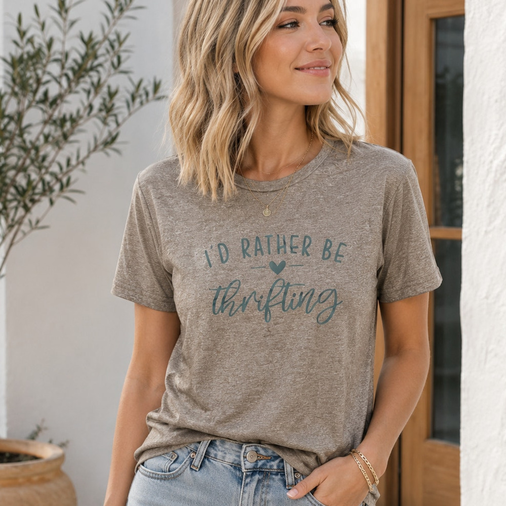 I'd Rather Be Thrifting Novelty T Shirt Brown XL NWT